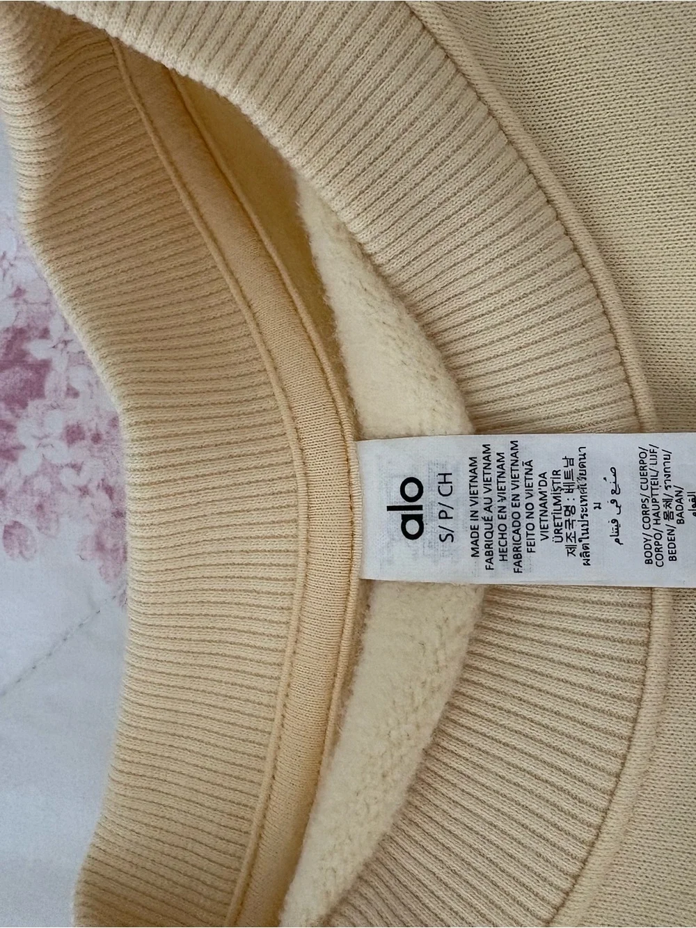 ALO Yoga Cropped Crewneck Sweatshirt in Pale Yellow with matching short